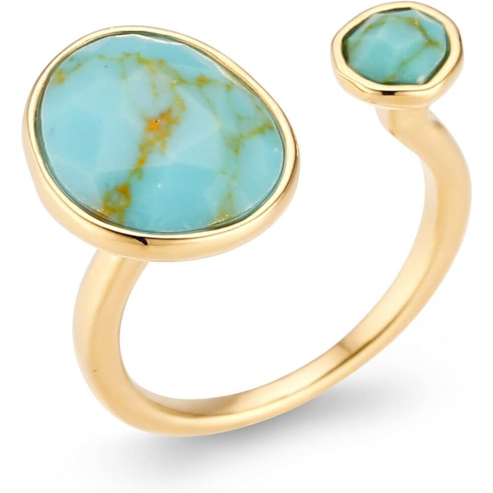 14K Gold-Plated Statement Ring with Eye-Catching Simulated Blue Turquoise